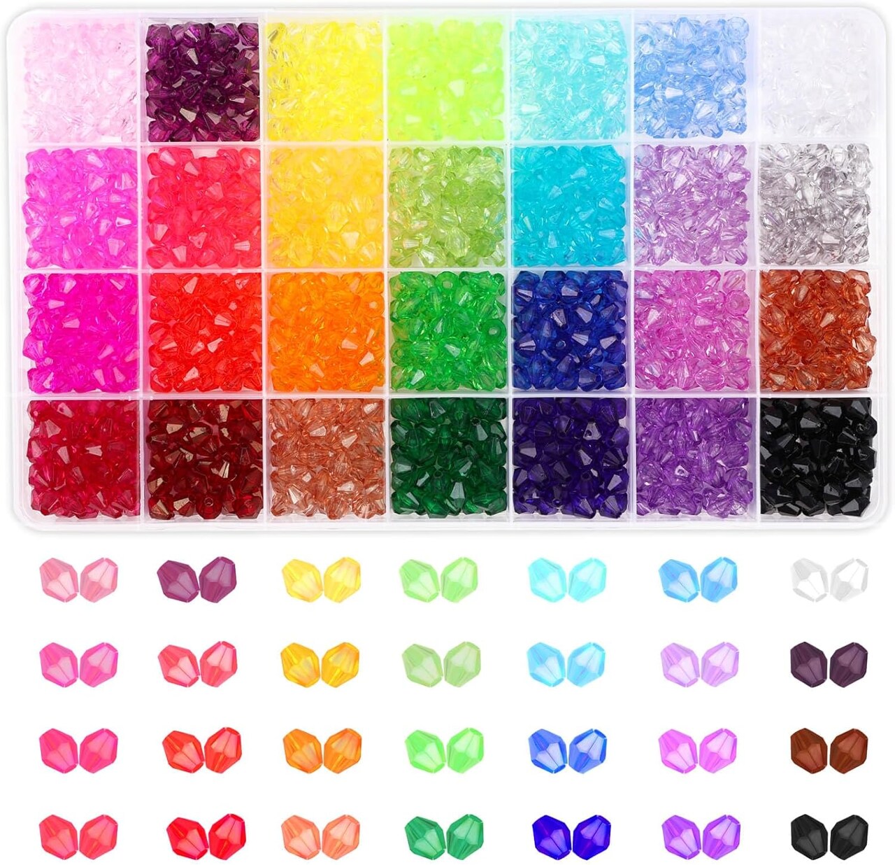 1120Pcs Crystal Acrylic Bicone Beads for Jewelry Making, 28 Colors, 8 MM